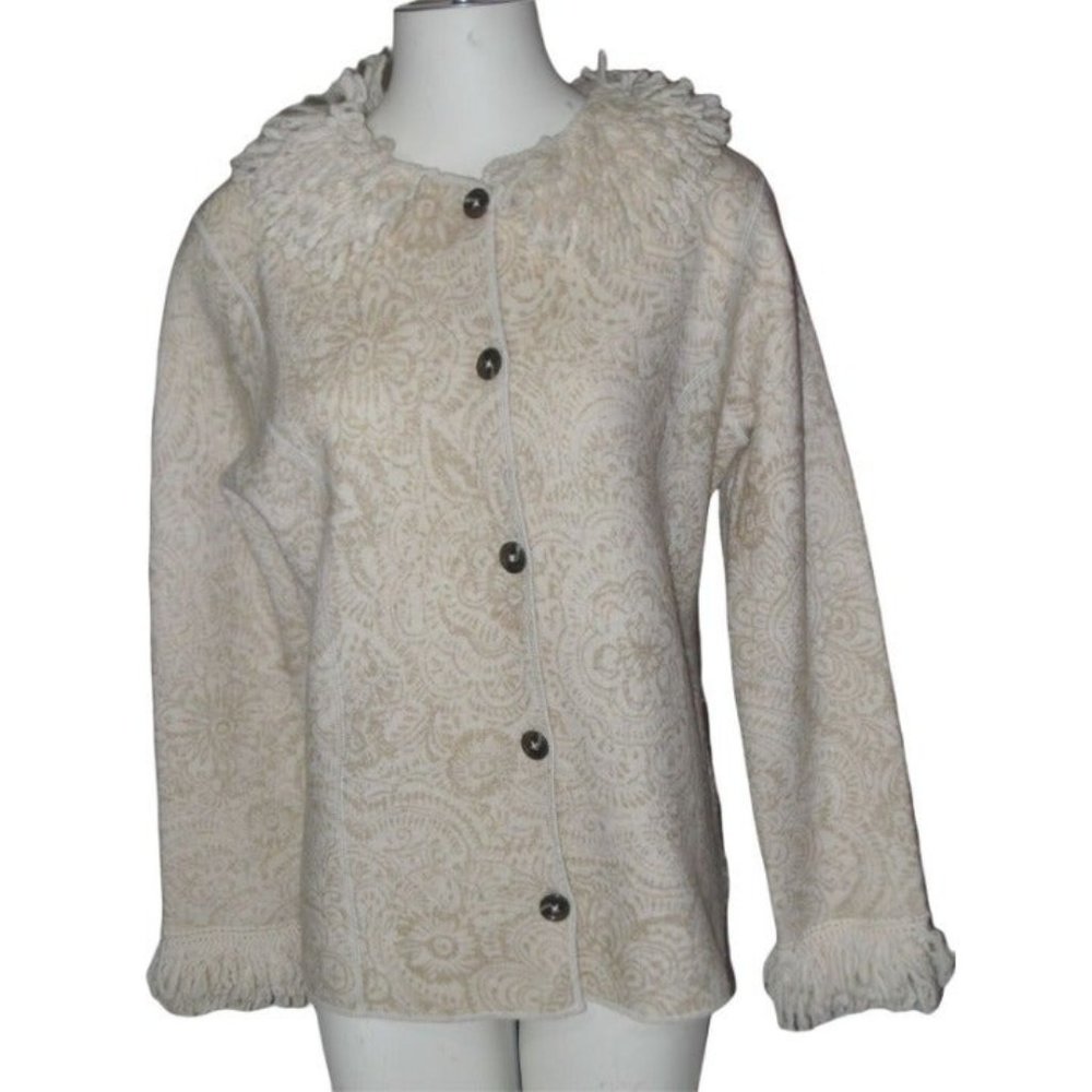 Womens Sigrid Olsen 100% Floral Wool Crocheted Collar Cardigan Sz Med